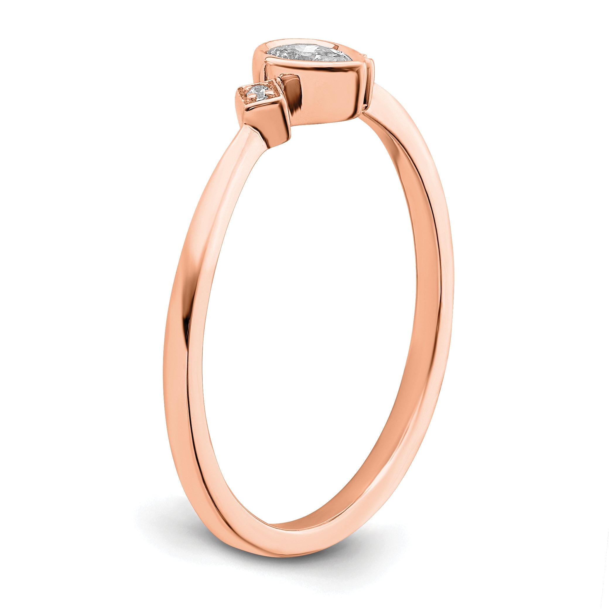 0.11ct. CZ Solid Real 14k Rose Gold Polish Petite Pear Complete Dia Ring