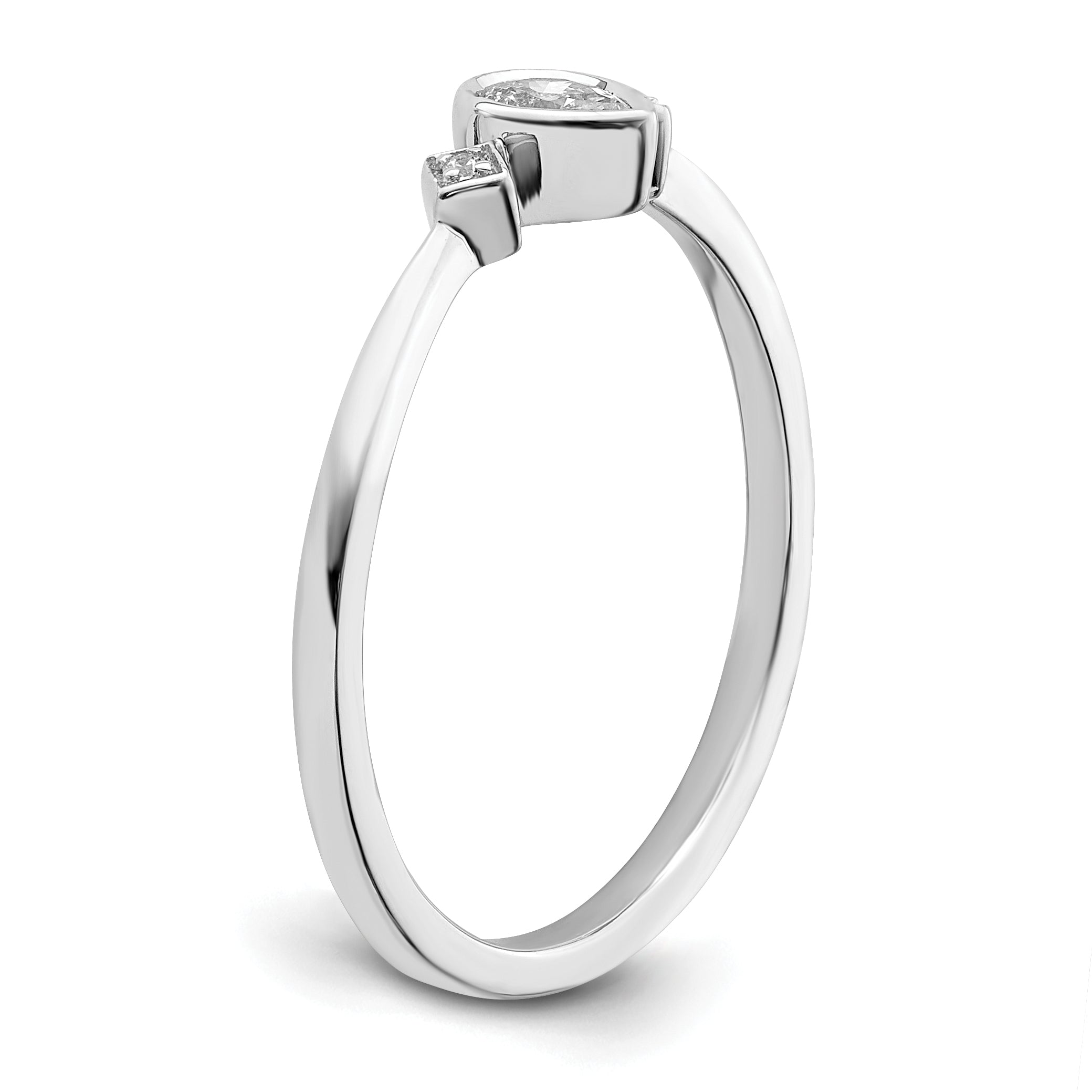 0.11ct. CZ Solid Real 14k White Gold Polish Petite Pear Complete Dia Ring