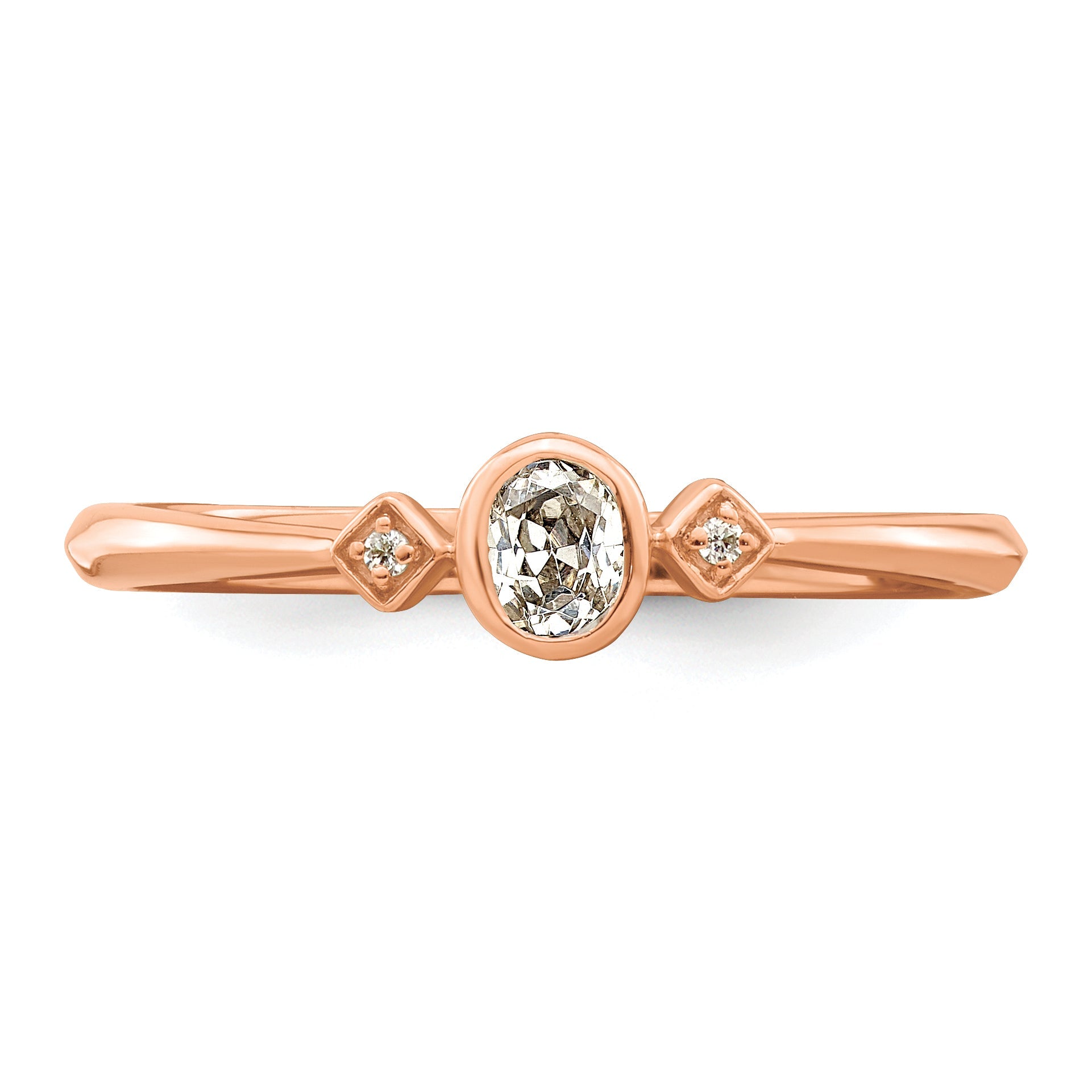 0.11ct. CZ Solid Real 14k Rose Gold Polish Petite Oval Complete Dia Ring