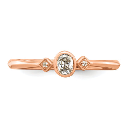 0.11ct. CZ Solid Real 14k Rose Gold Polish Petite Oval Complete Dia Ring