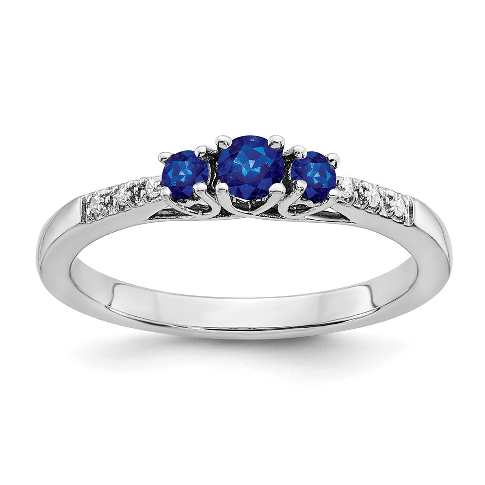14k white gold sapphire and real diamond 3 stone ring rm7238 sa 003 wa