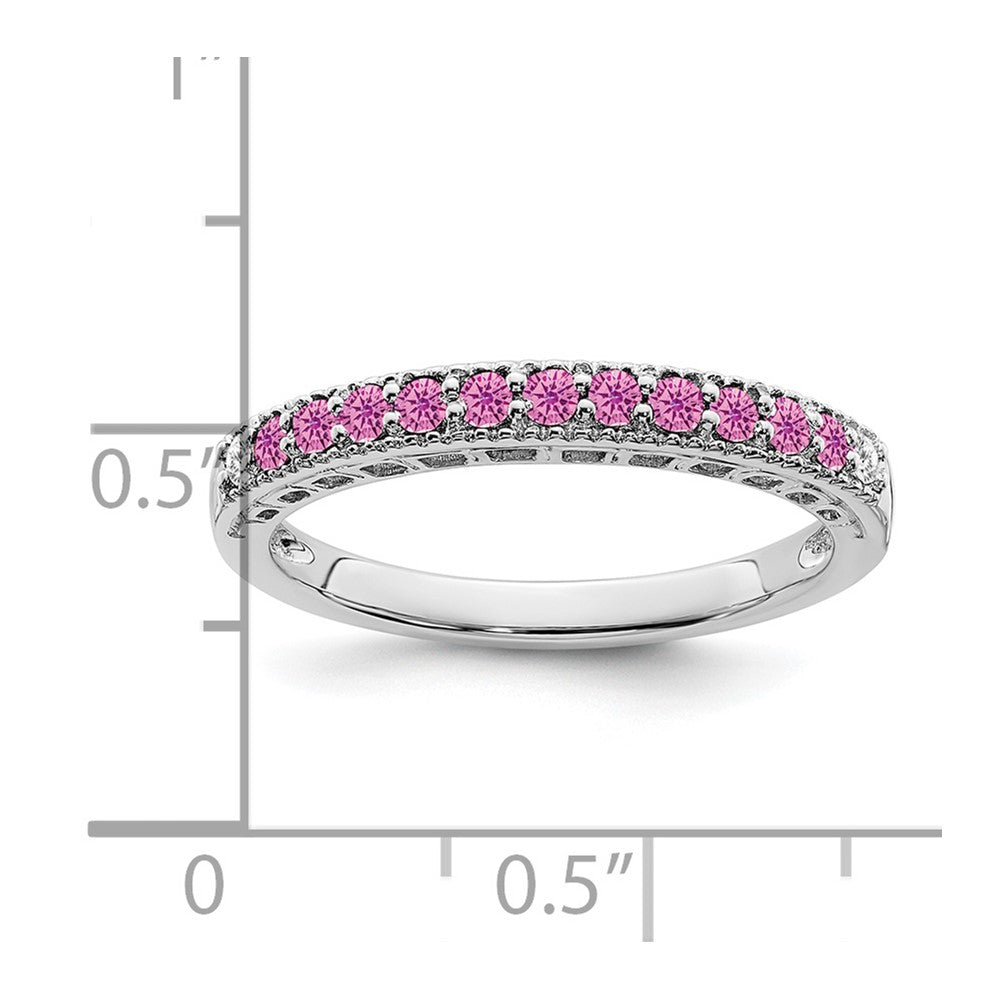Solid 14k White Gold Created PinK Simulated Sapphire and CZ Band