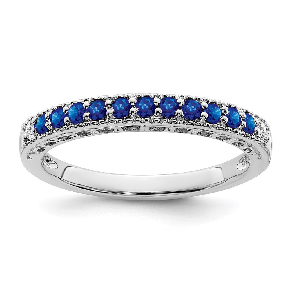Solid 14k White Gold Simulated Sapphire and CZ Band