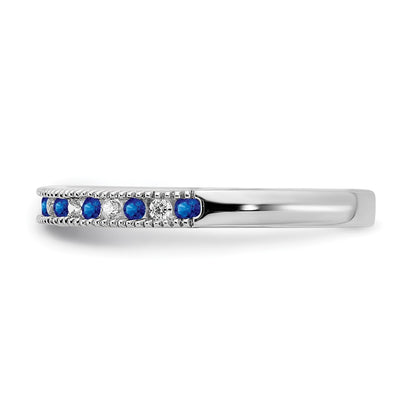 Solid 14k White Gold Simulated Sapphire and CZ Band