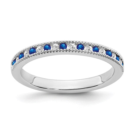 Solid 14k White Gold Simulated Sapphire and CZ Band