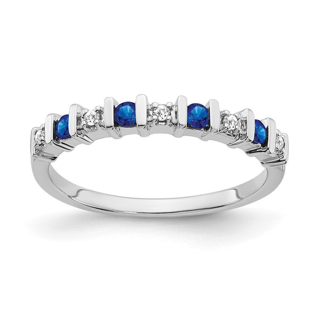 Solid 14k White Gold Simulated Sapphire and CZ Band