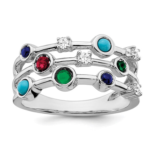 14k White Gold Gemstone and Turquoise Ring