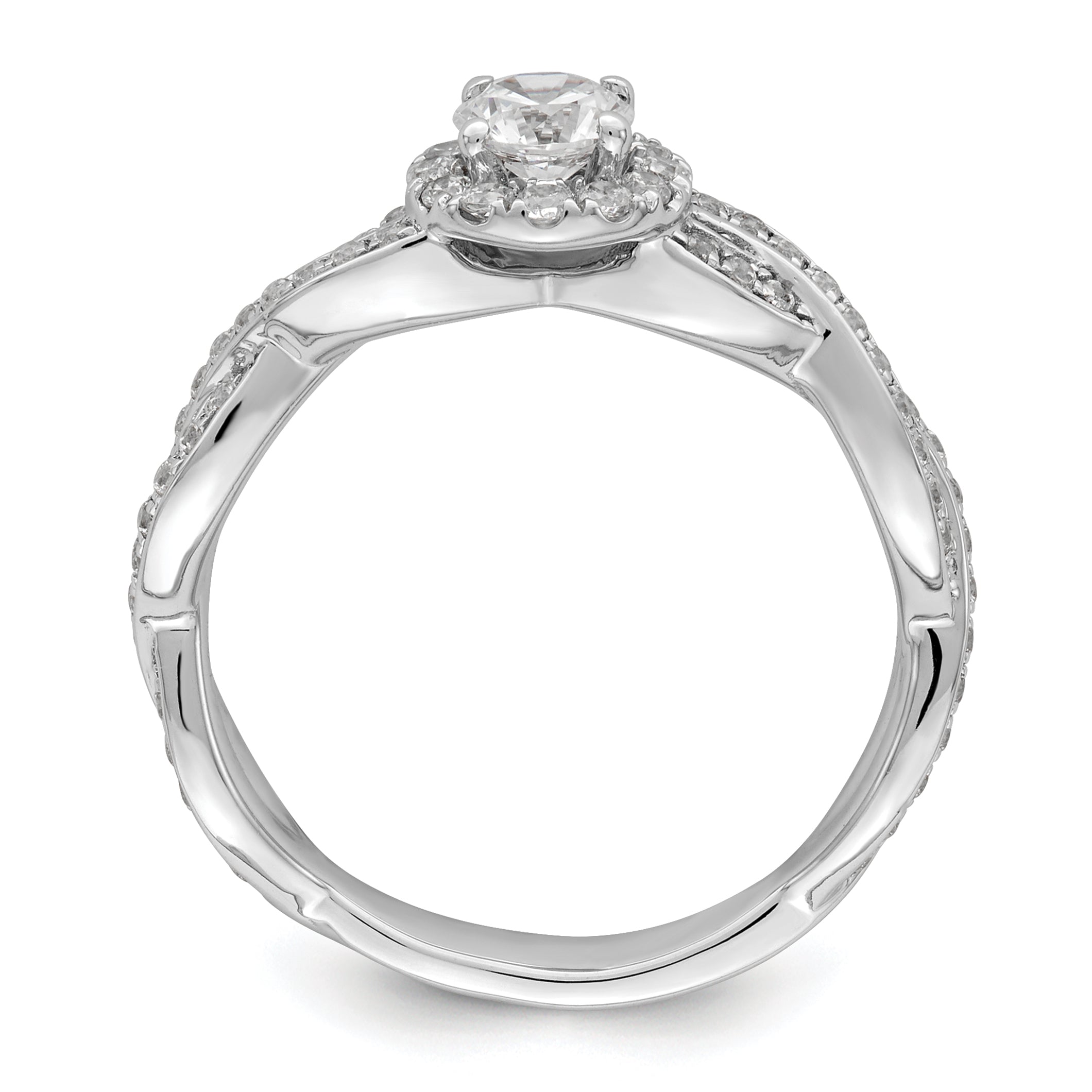 0.33ct. CZ Solid Real 14k White Round Complete By-Pass Engagement Ring