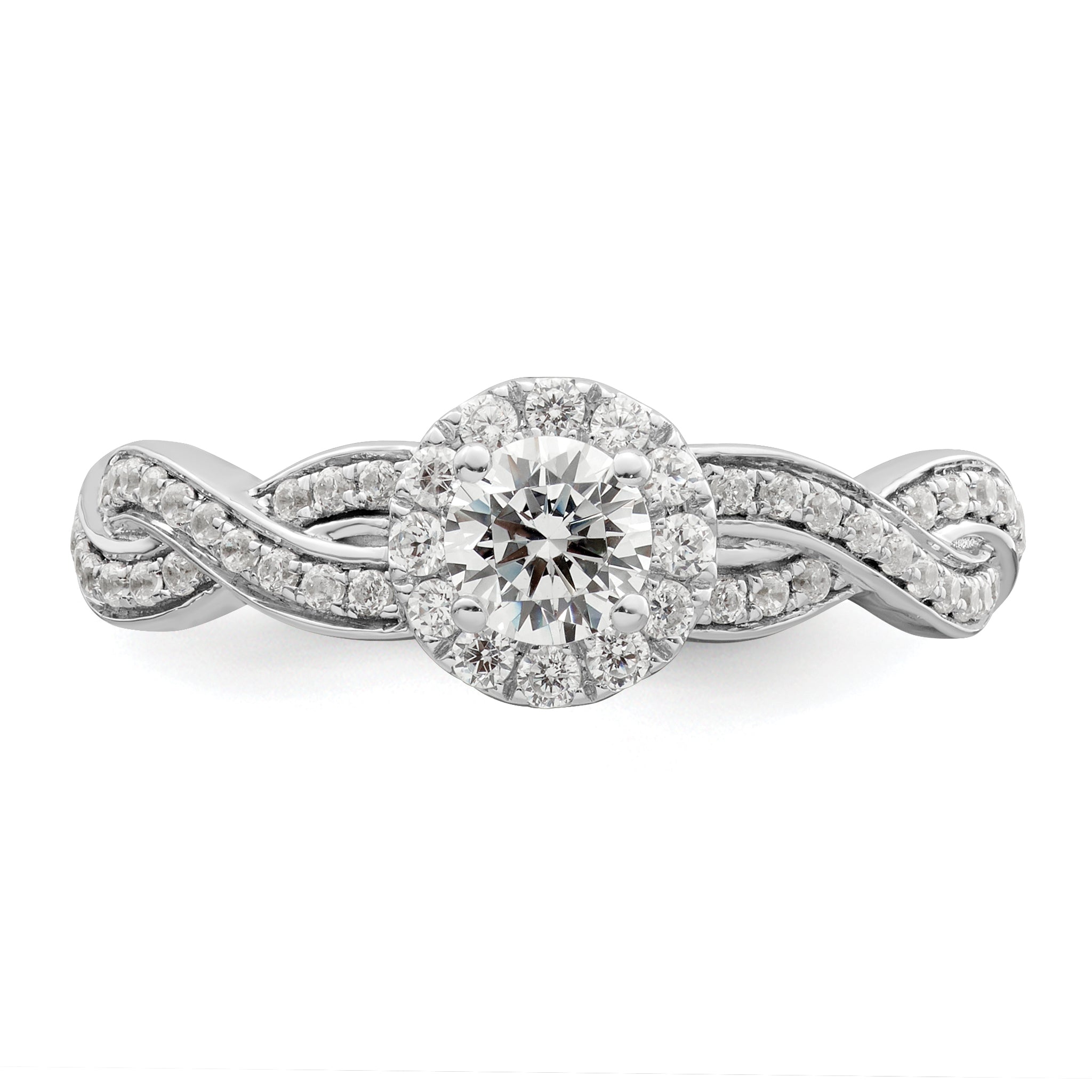 0.33ct. CZ Solid Real 14k White Round Complete By-Pass Engagement Ring