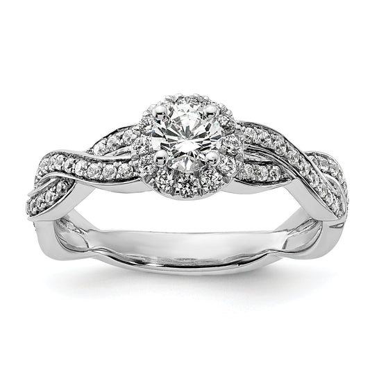 0.33ct. CZ Solid Real 14k White Round Complete By-Pass Engagement Ring
