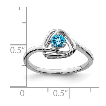 Solid 14k White Gold Simulated Blue Topaz Triangle Ring
