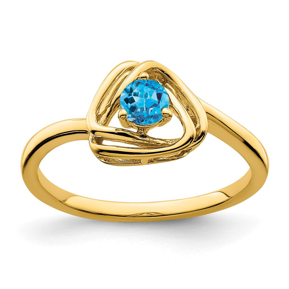 14K Yellow Gold Blue Topaz Triangle Ring