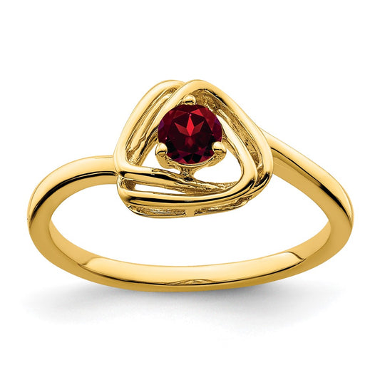 Solid 14k Yellow Gold Simulated Garnet Triangle Ring