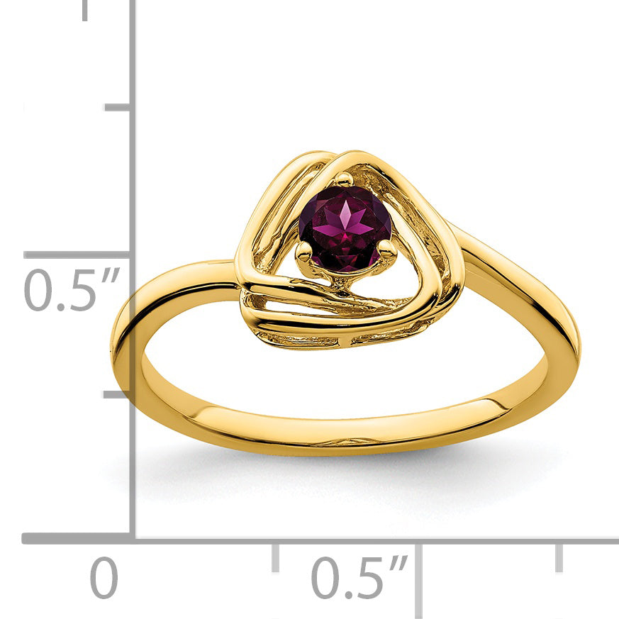 Solid 14k Yellow Gold Rhodolite Simulated Garnet Triangle Ring
