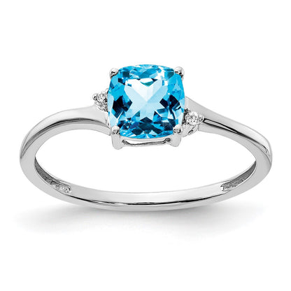 Sterling Silver Blue Topaz and Diamond Ring