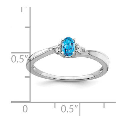 Solid 14k White Gold Simulated Blue Topaz and CZ Ring