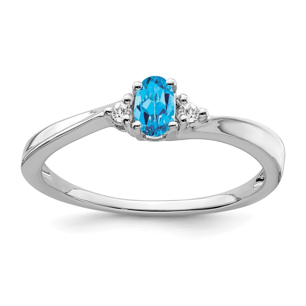 Solid 14k White Gold Simulated Blue Topaz and CZ Ring