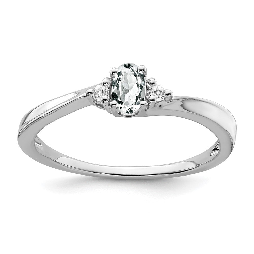 Solid 14k White Gold Topaz and Simulated CZ Ring