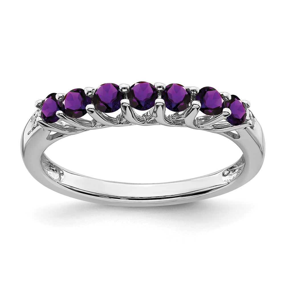 14k white gold amethyst and real diamond 7 stone ring rm7411 am 001 wa