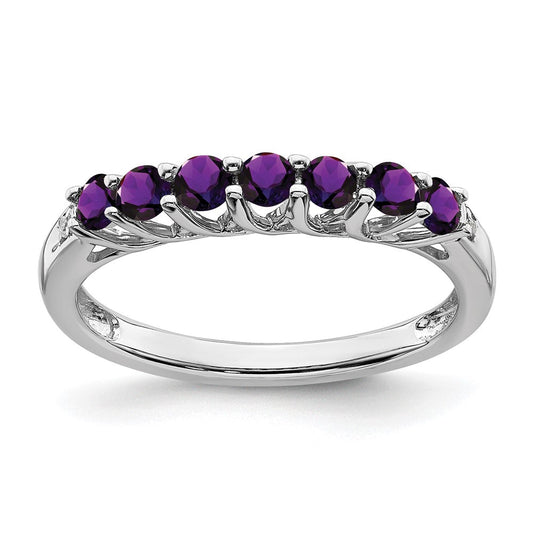 14k white gold amethyst and real diamond 7 stone ring rm7411 am 001 wa
