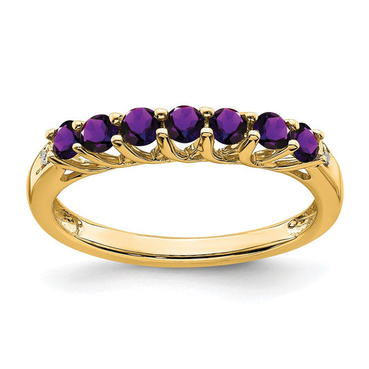 14k yellow gold amethyst and real diamond 7 stone ring rm7411 am 001 ya