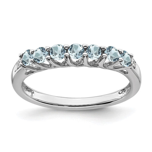 14k white gold aquamarine and real diamond 7 stone ring rm7411 aq 001 wa