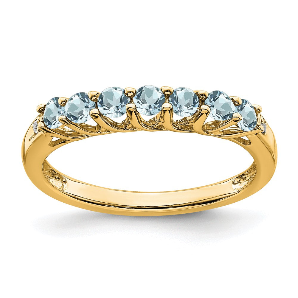 14k yellow gold aquamarine and real diamond 7 stone ring rm7411 aq 001 ya
