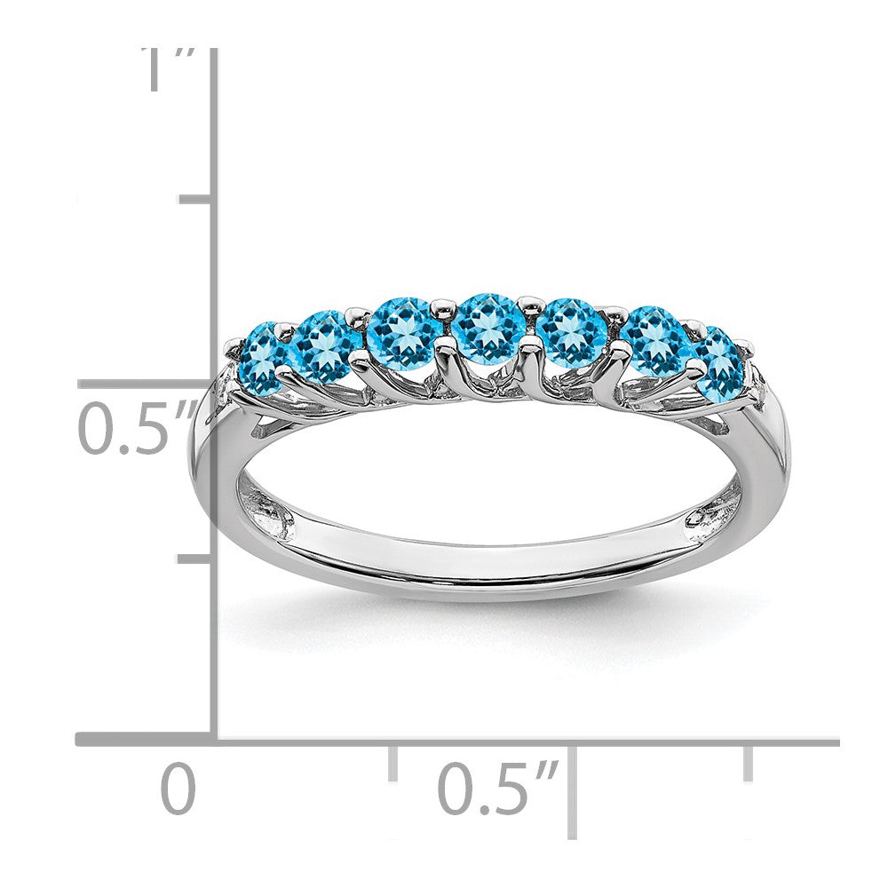Solid 14k White Gold Simulated Blue Topaz and CZ 7-stone Ring
