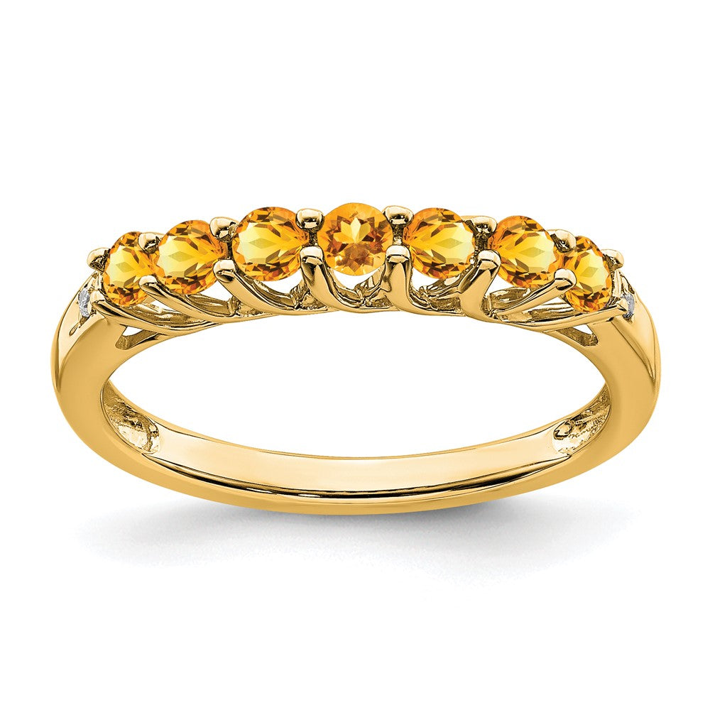 Solid 14k Yellow Gold Simulated Citrine and CZ 7-stone Ring