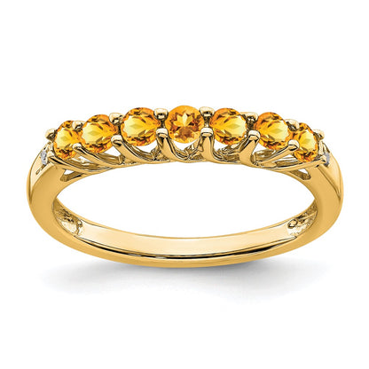 Solid 14k Yellow Gold Simulated Citrine and CZ 7-stone Ring