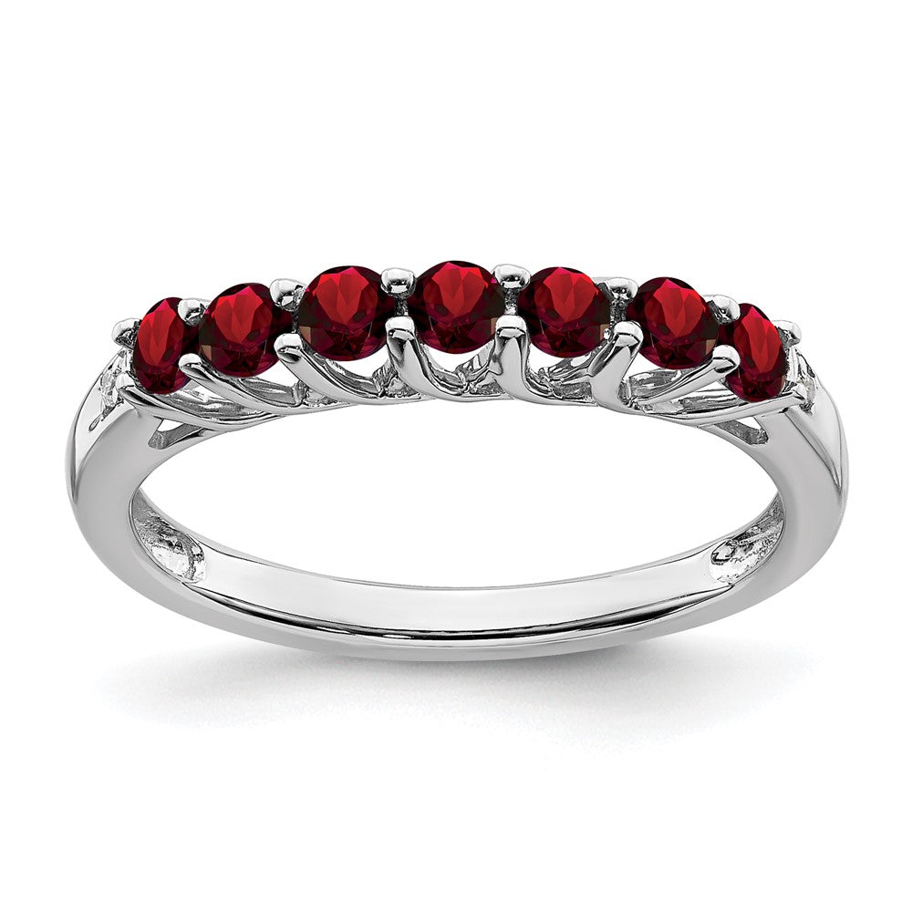 14k white gold garnet and real diamond 7 stone ring rm7411 ga 001 wa