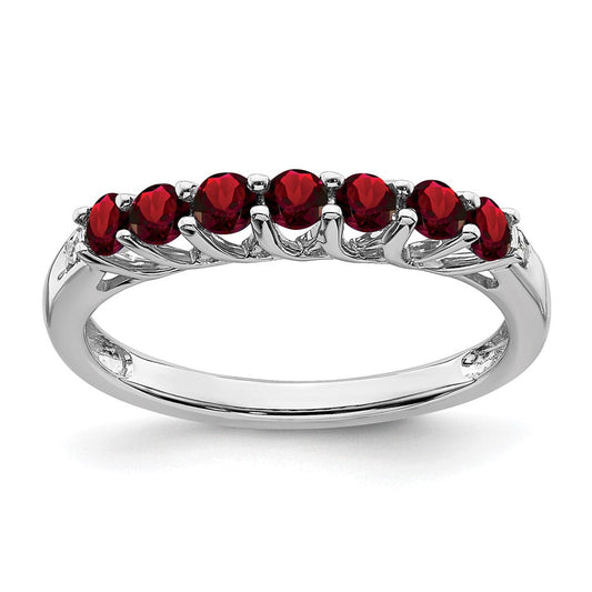 14k white gold garnet and real diamond 7 stone ring rm7411 ga 001 wa