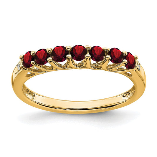 14k yellow gold garnet and real diamond 7 stone ring rm7411 ga 001 ya