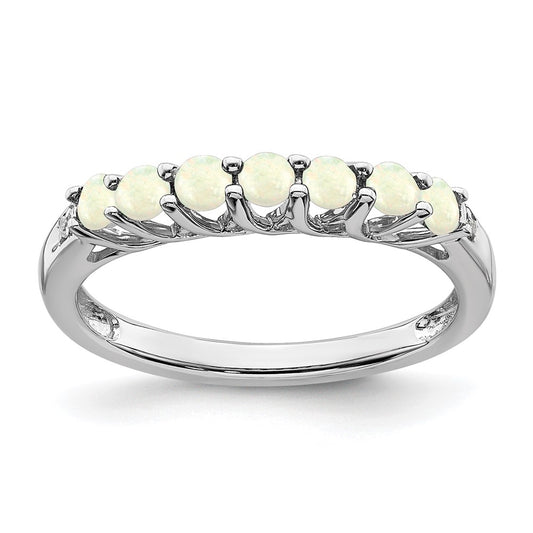Sterling Silver Created Opal and Diamond Ring