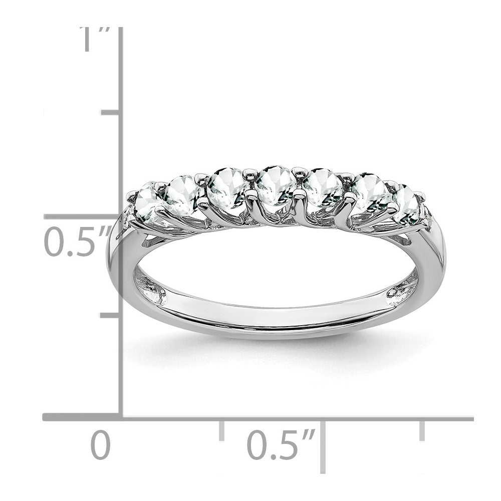 Solid 14k White Gold Topaz and Simulated CZ 7-stone Ring