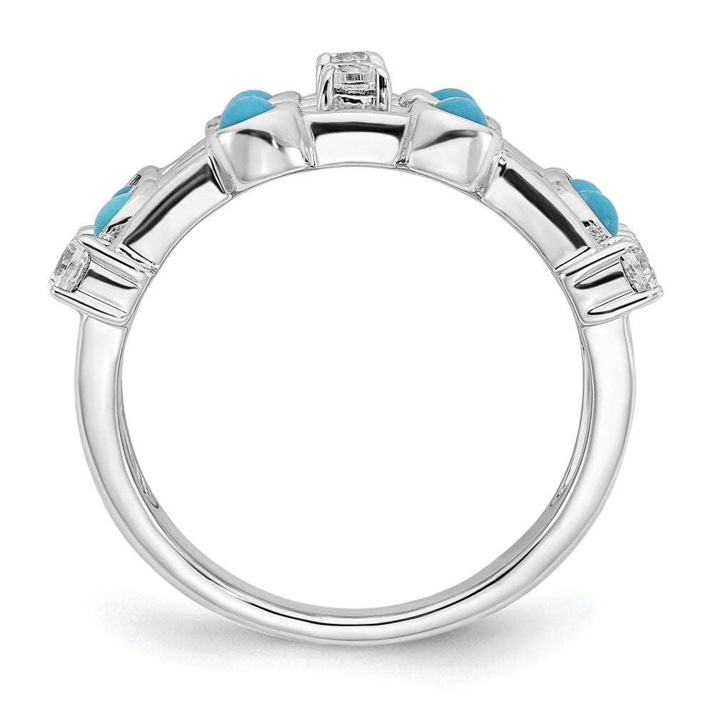 Solid 14k White Gold Simulated Turquoise and Topaz Ring