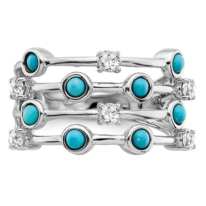 Solid 14k White Gold Simulated Turquoise and Topaz Ring