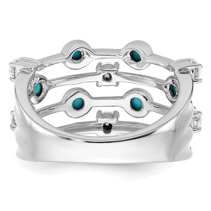 Solid 14k White Gold Simulated Turquoise and Topaz Ring