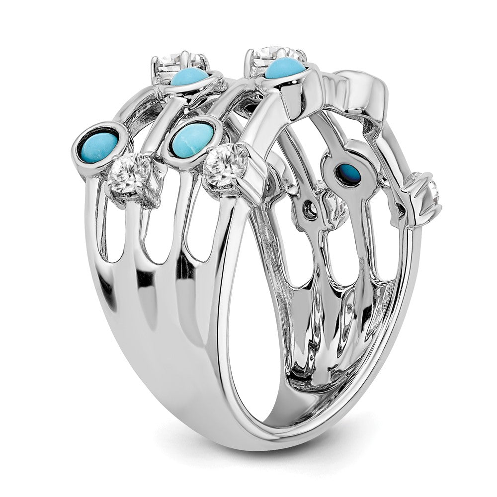 Solid 14k White Gold Simulated Turquoise and Topaz Ring