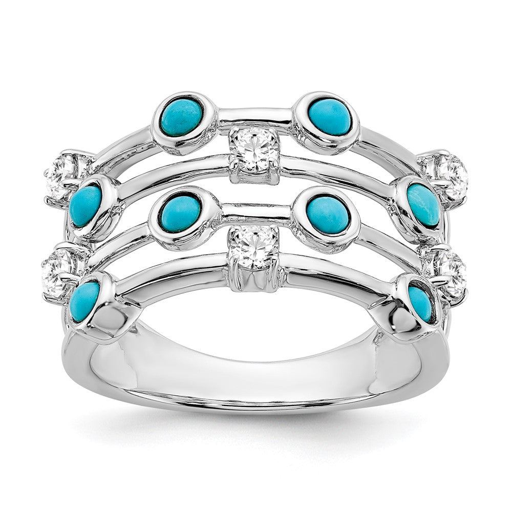 Solid 14k White Gold Simulated Turquoise and Topaz Ring