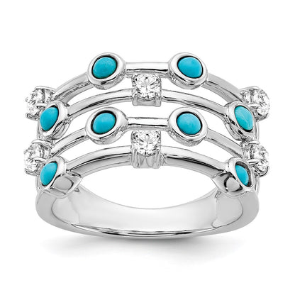Solid 14k White Gold Simulated Turquoise and Topaz Ring