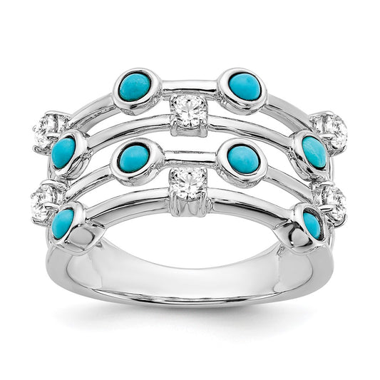 Solid 14k White Gold Simulated Turquoise and Topaz Ring