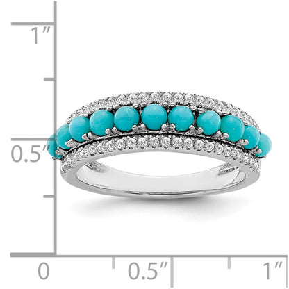 Solid 14k White Gold Simulated Turquoise and Topaz Ring