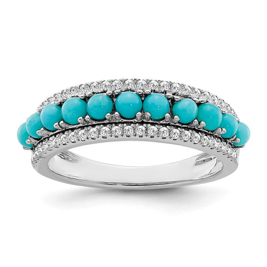 Solid 14k White Gold Simulated Turquoise and Topaz Ring