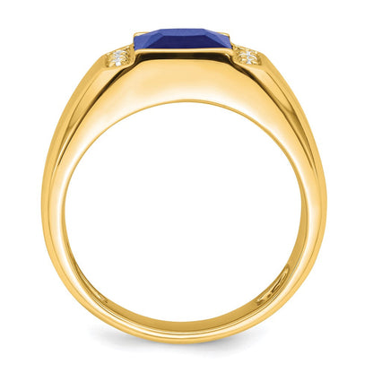 14k yellow gold square created sapphire and real diamond mens ring rm7462 csa 012 ya