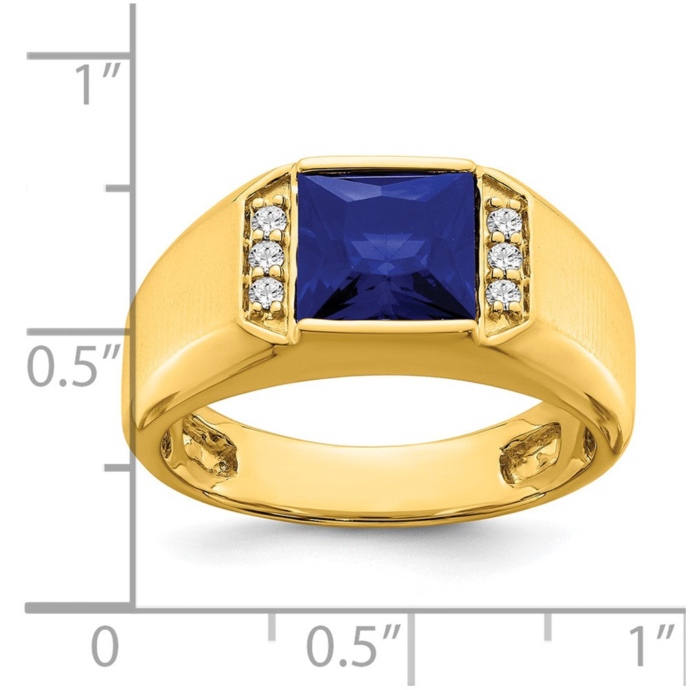 14k yellow gold square created sapphire and real diamond mens ring rm7462 csa 012 ya