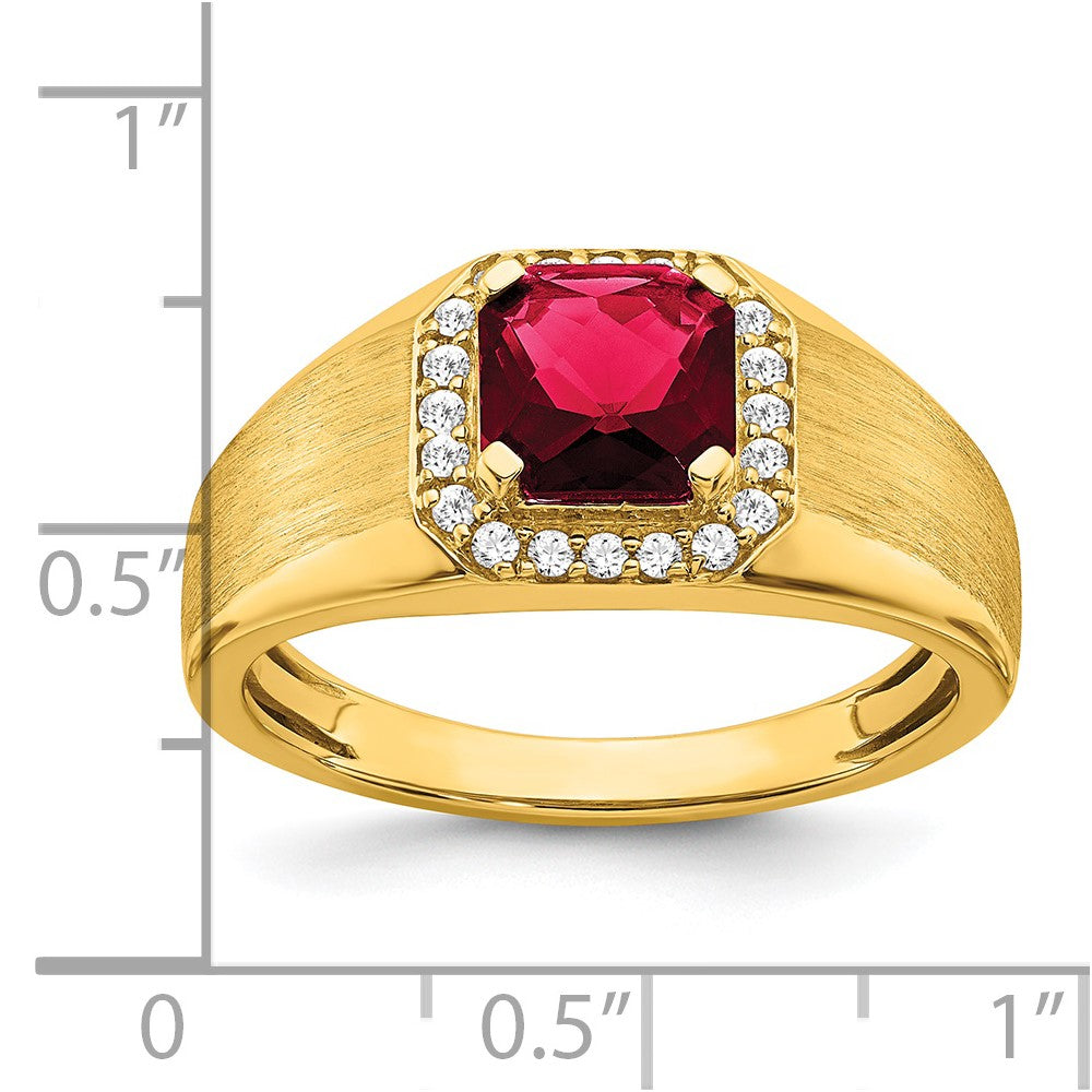 14k yellow gold cushion created ruby and real diamond mens ring rm7465 cru 020 ya