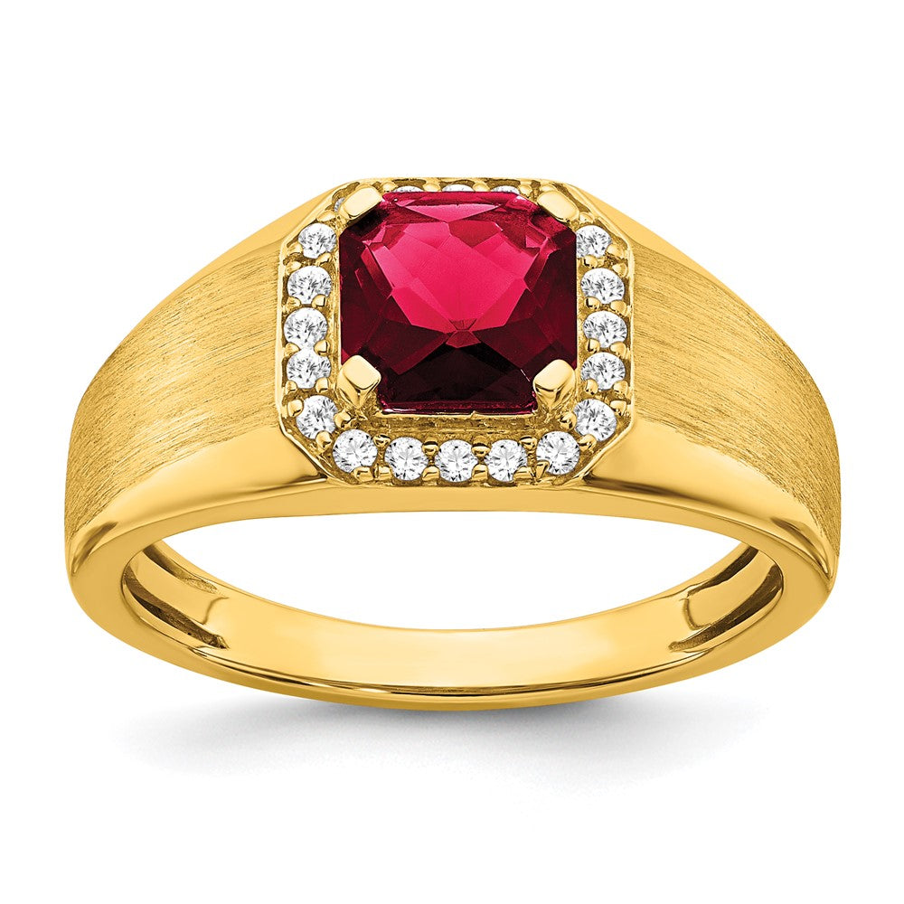 14k yellow gold cushion created ruby and real diamond mens ring rm7465 cru 020 ya