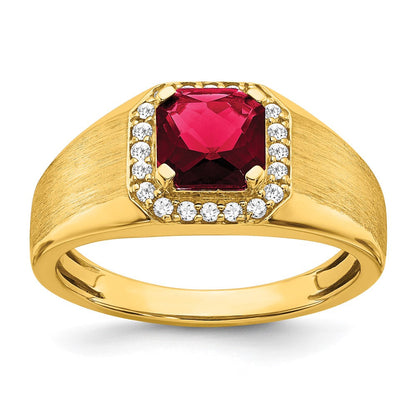 14k yellow gold cushion created ruby and real diamond mens ring rm7465 cru 020 ya