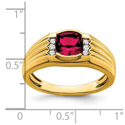14k yellow gold cushion created ruby and real diamond mens ring rm7466 cru 010 ya